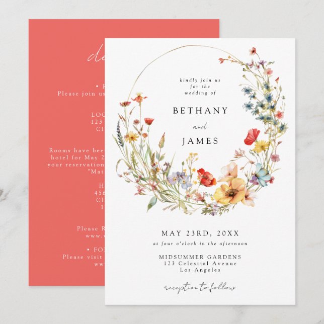 Summer Wildflower All in One Wedding Invitation (Front/Back)