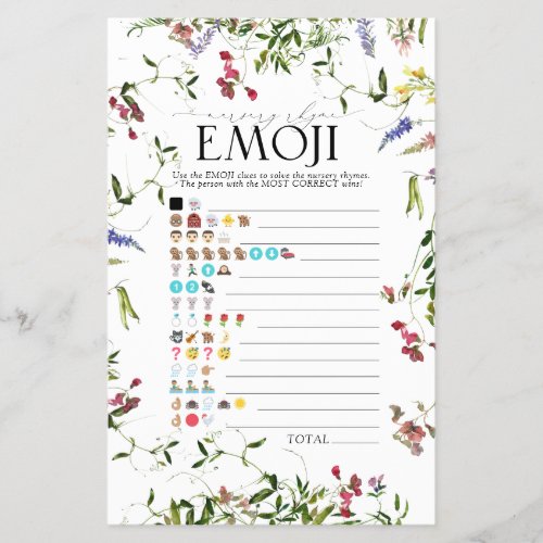 Summer Wildflower Baby Shower EMOJI Game Flyer