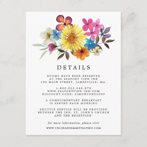Summer Wildflower Boho Wedding Guest Details Enclosure Card