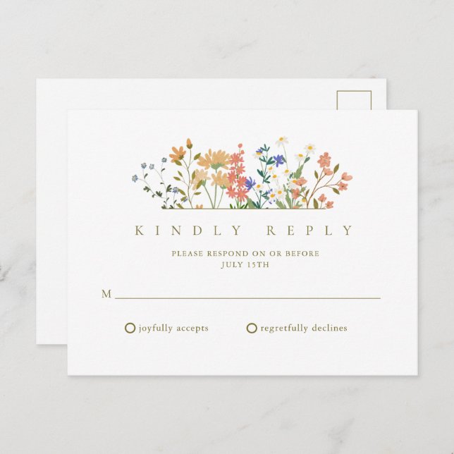 Summer Wildflower Boho Wedding RSVP Postcard (Front/Back)