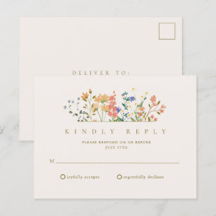 Summer Wildflower Boho Wedding RSVP Postcard