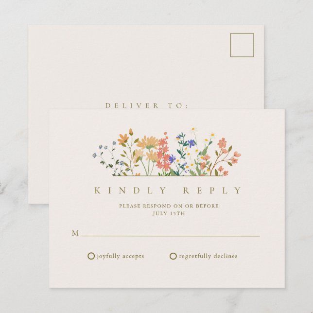 Summer Wildflower Boho Wedding RSVP Postcard (Front/Back)