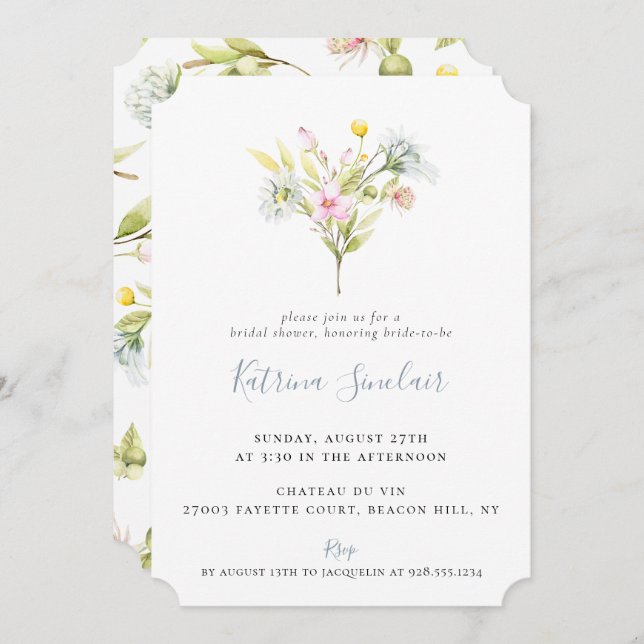 Summer Wildflower Bouquet Bridal Shower Invitation (Front/Back)