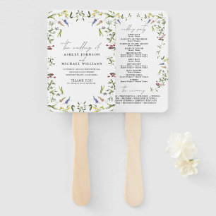 Summer Wildflower Calligraphy Wedding Program Hand Fan
