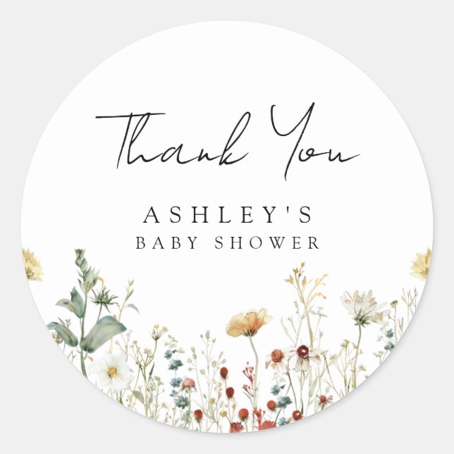 Summer Wildflower Field Baby Shower Classic Round Sticker (Front)