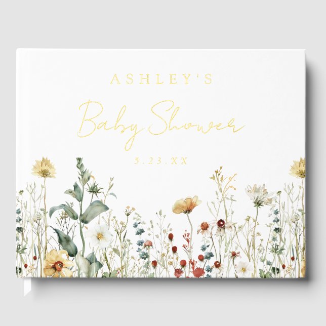 Summer Wildflower Field Baby Shower Foil Guest Book (Front)