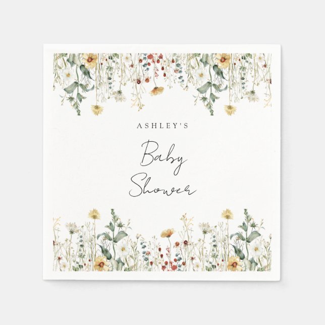 Summer Wildflower Field Baby Shower Napkins (Front)