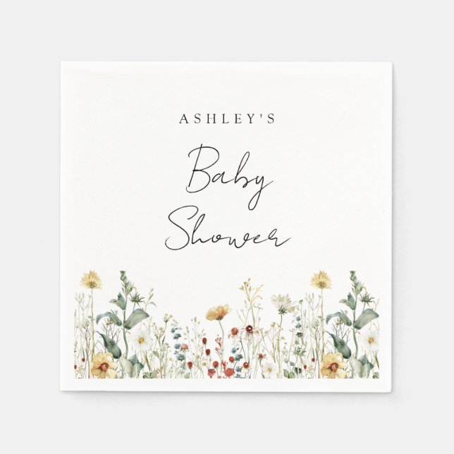 Summer Wildflower Field Baby Shower Napkins (Front)