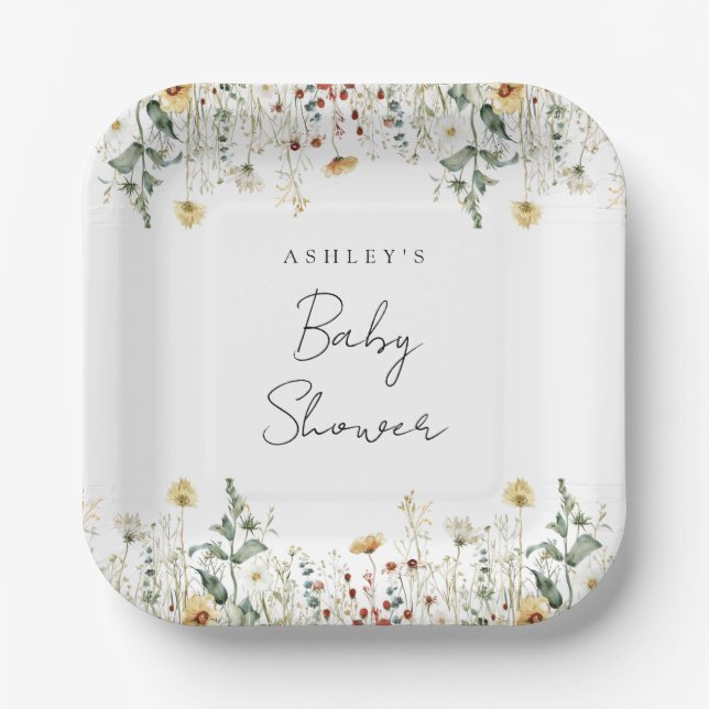 Summer Wildflower Field Baby Shower Paper Plates (Front)