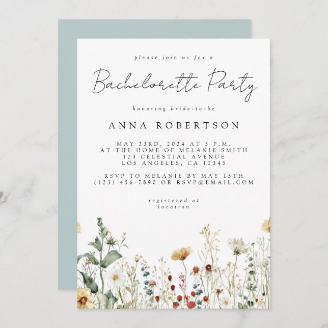 Summer Wildflower Field Bachelorette Party Invitation (Front/Back)