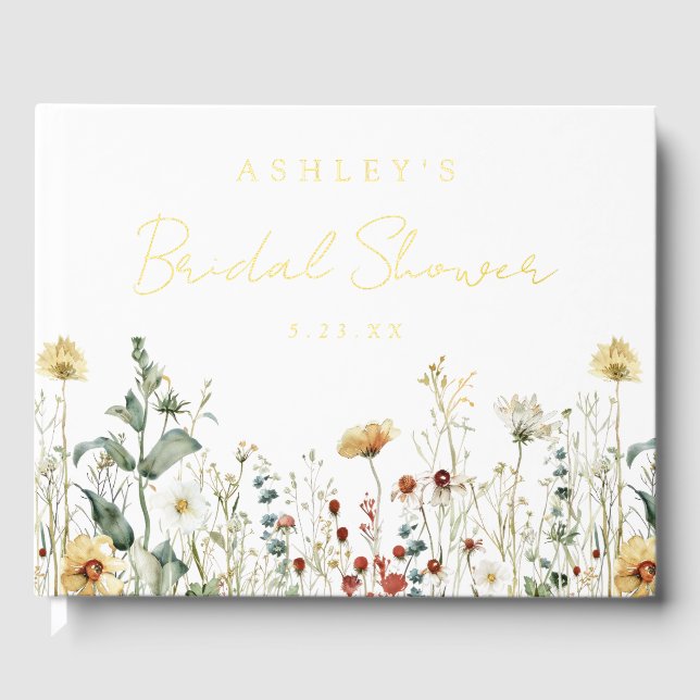 Summer Wildflower Field Bridal Shower Foil Guest Book (Front)