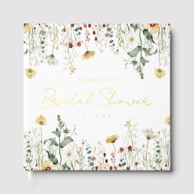 Summer Wildflower Field Bridal Shower Foil Guest Book (Front)