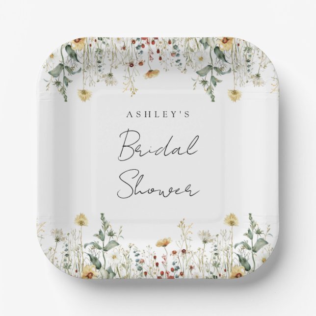 Summer Wildflower Field Bridal Shower Paper Plates (Front)