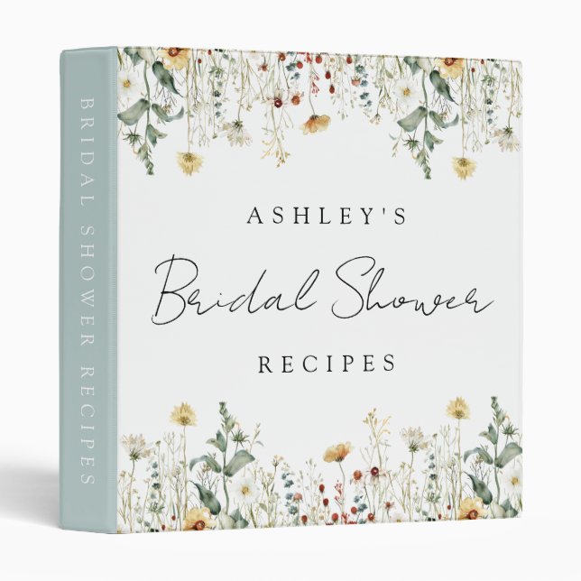 Summer Wildflower Field Bridal Shower Recipe 3 Ring Binder (Front/Spine)