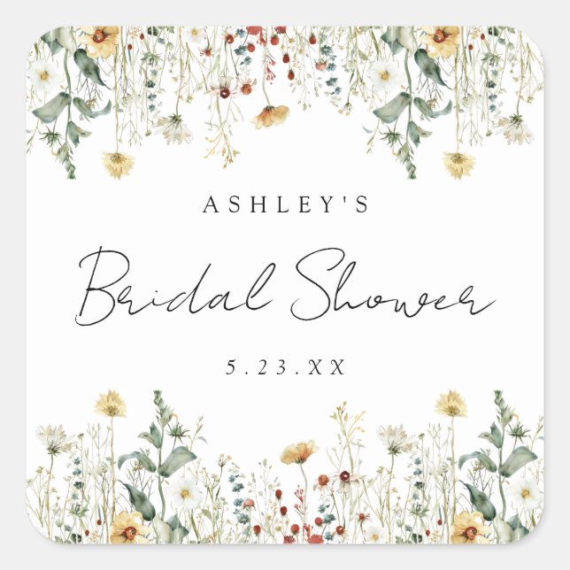 Summer Wildflower Field Bridal Shower Square Sticker (Front)