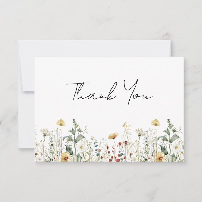 Summer Wildflower Field Bridal Shower Thank You Card (Front)