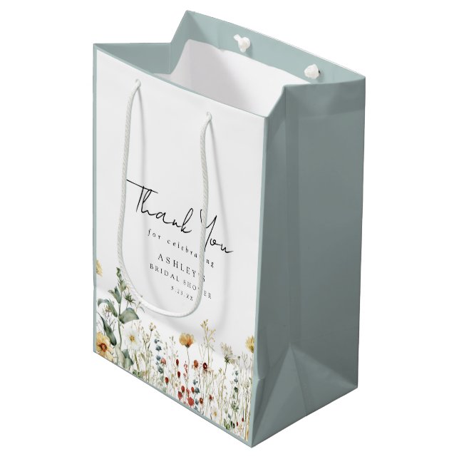 Summer Wildflower Field Bridal Shower Thank You Medium Gift Bag (Front Angled)