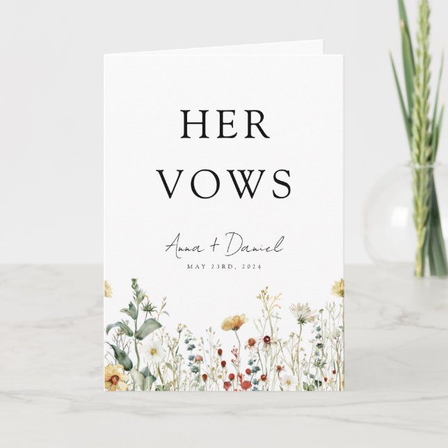 Summer Wildflower Field Her Wedding Vows Card (Front)