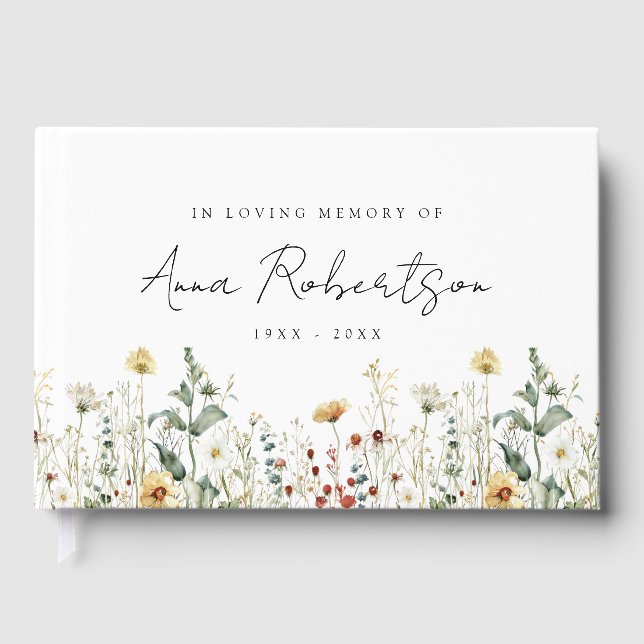 Summer Wildflower Field In Loving Memory Funeral Guest Book (Front)