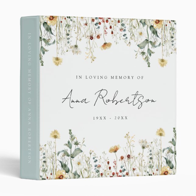 Summer Wildflower Field Memorial Funeral 3 Ring Binder (Front/Spine)