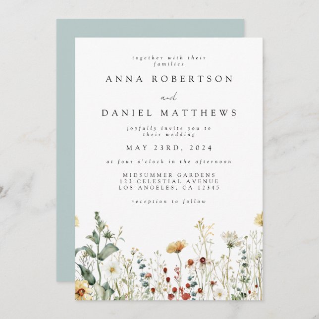 Summer Wildflower Field QR Code Wedding Invitation (Front/Back)