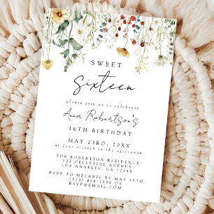 Summer Wildflower Field Sweet 16 Birthday Invitation