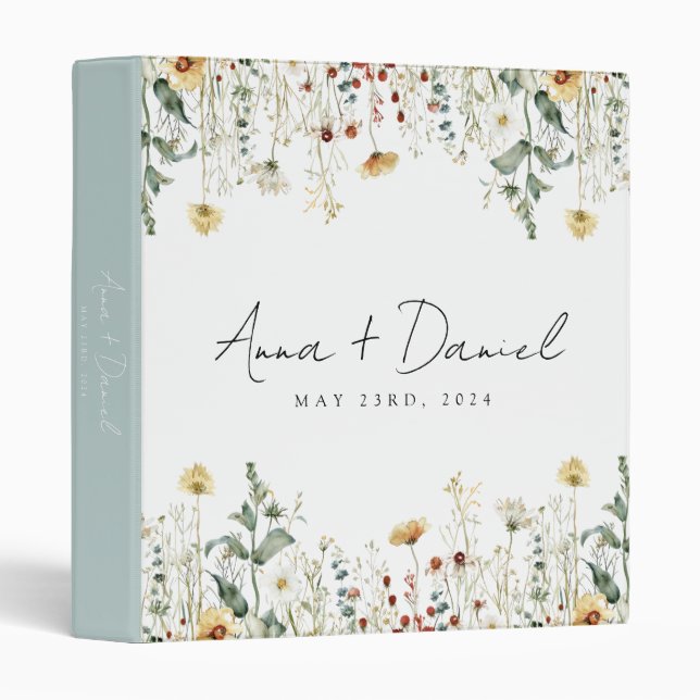 Summer Wildflower Field Wedding 3 Ring Binder (Front/Spine)