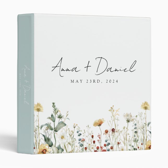 Summer Wildflower Field Wedding 3 Ring Binder (Front/Spine)