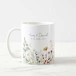 Summer Wildflower Field Wedding Favor Coffee Mug<br><div class="desc">This design is perfect for spring and summer weddings,  featuring a watercolor border of wildflowers in shades of red,  gold,  green,  and blue.</div>
