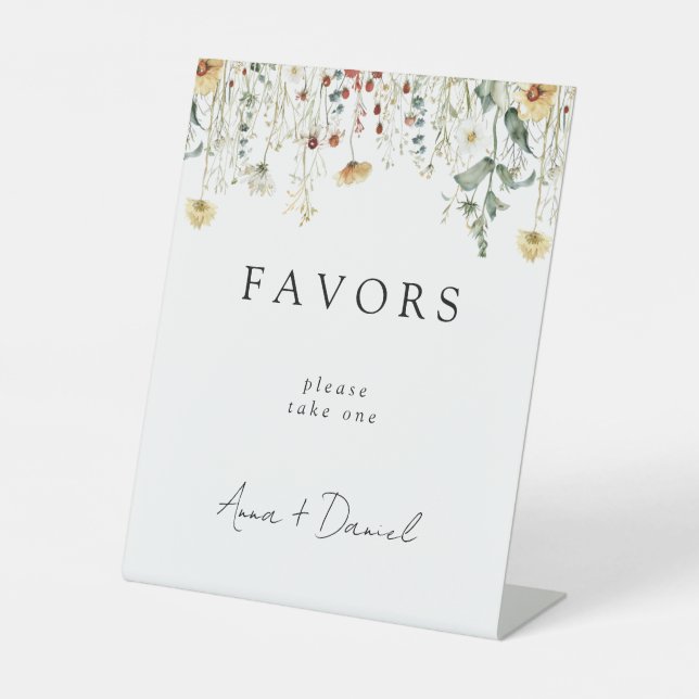Summer Wildflower Field Wedding Favors Pedestal Sign (Front)