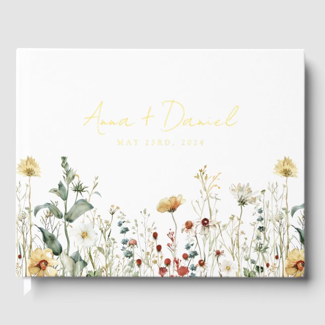 Summer Wildflower Field Wedding Foil Guest Book (Front)
