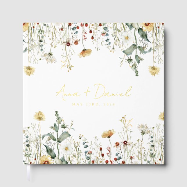 Summer Wildflower Field Wedding Foil Guest Book (Front)