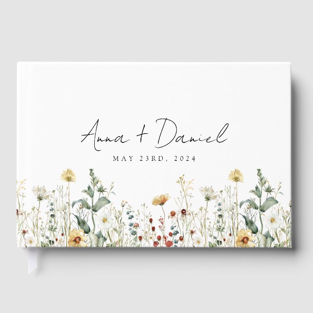 Summer Wildflower Field Wedding Guest Book (Front)