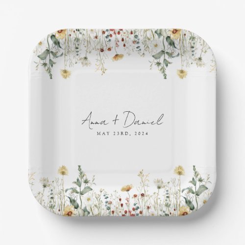 Summer Wildflower Field Wedding Paper Plates