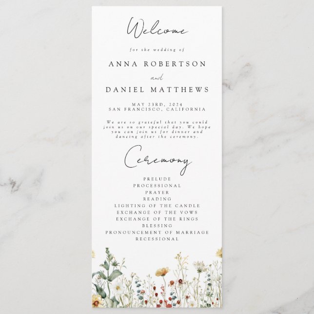 Summer Wildflower Field Wedding Program (Front)
