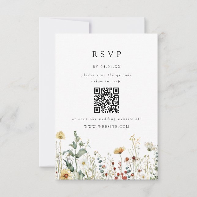 Summer Wildflower Field Wedding QR Code RSVP Card (Front)