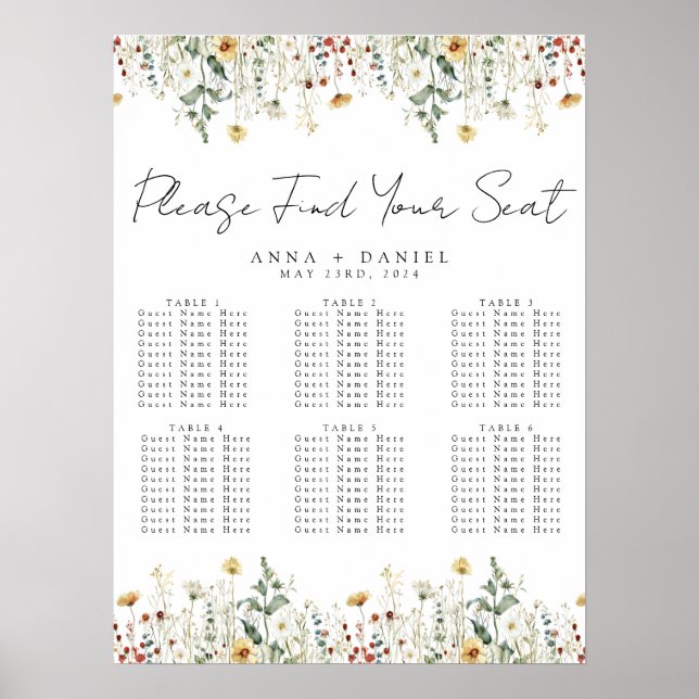 Summer Wildflower Field Wedding Seating Chart (Front)