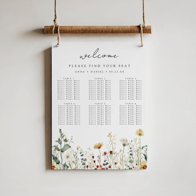 Summer Wildflower Field Wedding Seating Chart Foam Board (Creator Uploaded)