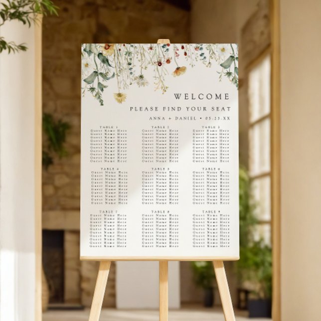 Summer Wildflower Field Wedding Seating Chart Foam Board (Creator Uploaded)