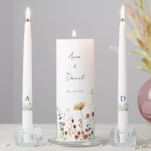 Summer Wildflower Field Wedding Unity Candle Set
