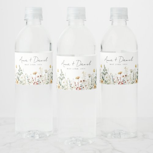 Summer Wildflower Field Wedding Water Bottle Label