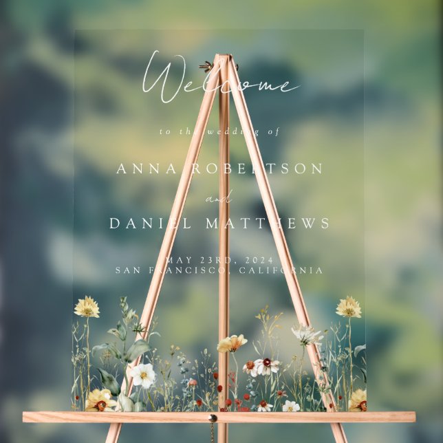 Summer Wildflower Field Wedding Welcome Acrylic Sign (Neutral)