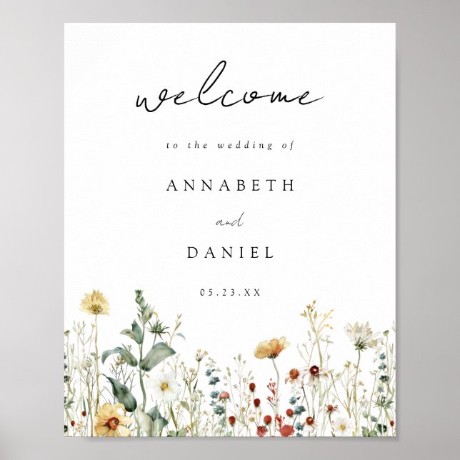 Summer Wildflower Field Wedding Welcome Poster (Front)