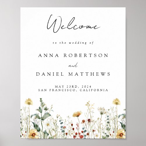 Summer Wildflower Field Wedding Welcome Poster