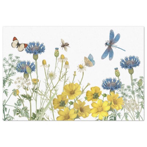 Summer Wildflower Floral Dragonfly Bee Blue Craft  Tissue Paper