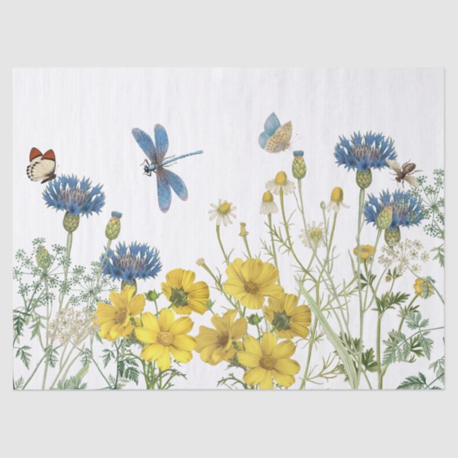 Summer Wildflower Floral Dragonfly Bee Craft Flip  Tissue Paper (Front)