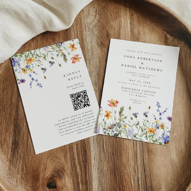 Summer Wildflower Garden QR Code Wedding Invitation (Creator Uploaded)
