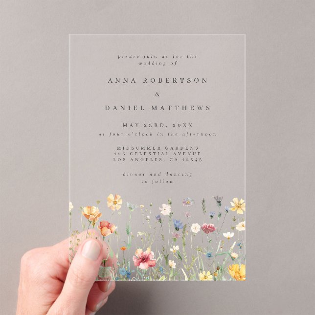 Summer Wildflower Garden Wedding Acrylic Invitations (Insitu (Handheld))