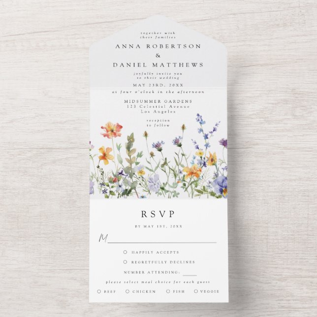 Summer Wildflower Garden Wedding All In One Invitation (Inside)