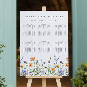 Summer Wildflower Garden Wedding Seating Chart Foam Board